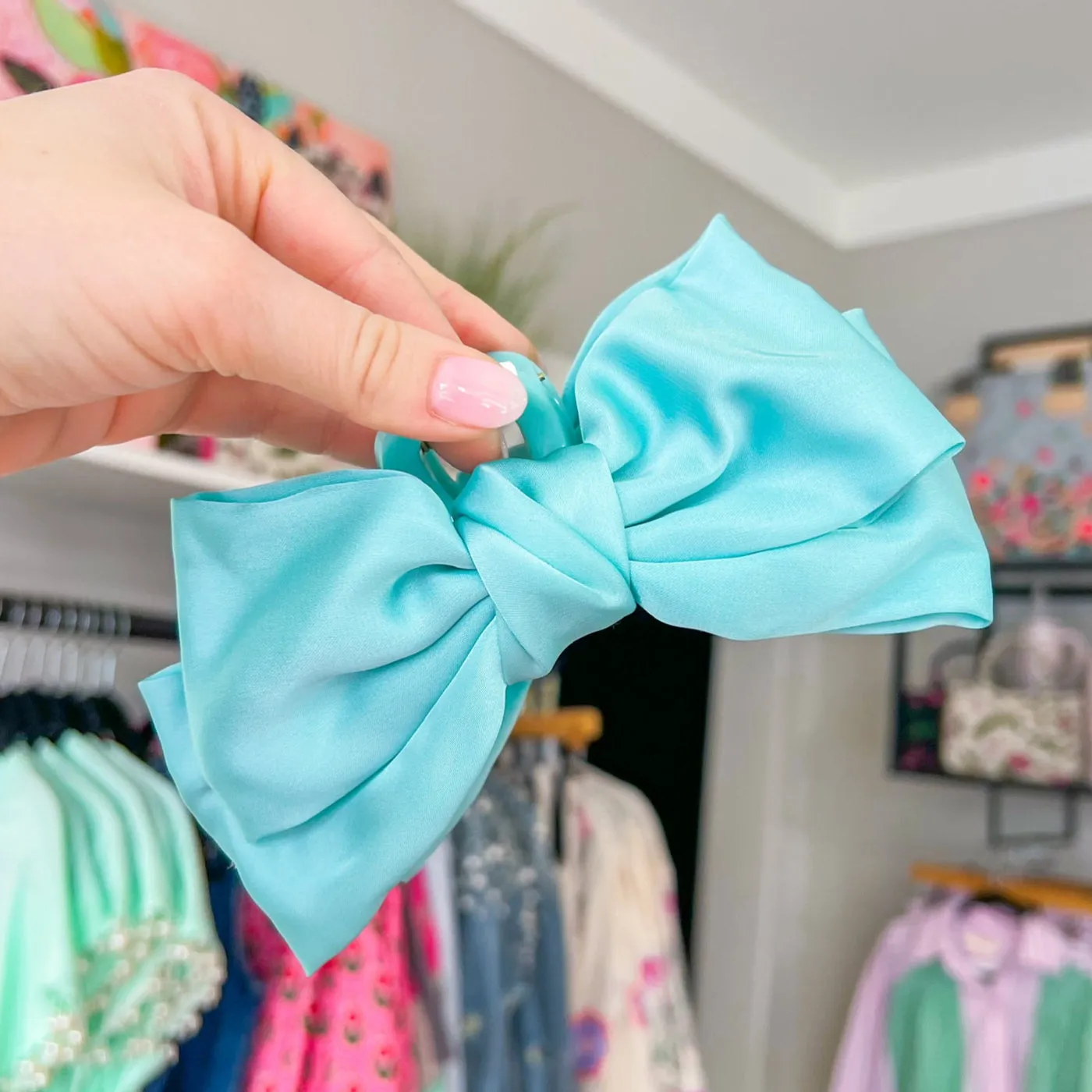 Claire Bow Clip - Aqua