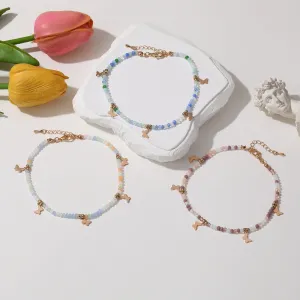 Colorful Beaded Anklet with Gold Butterfly Charms ?C Adjustable Boho Beach Jewelry