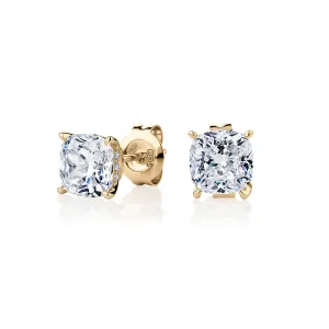 Cushion stud earrings with 2.18 carats* of diamond simulants in 10 carat yellow gold