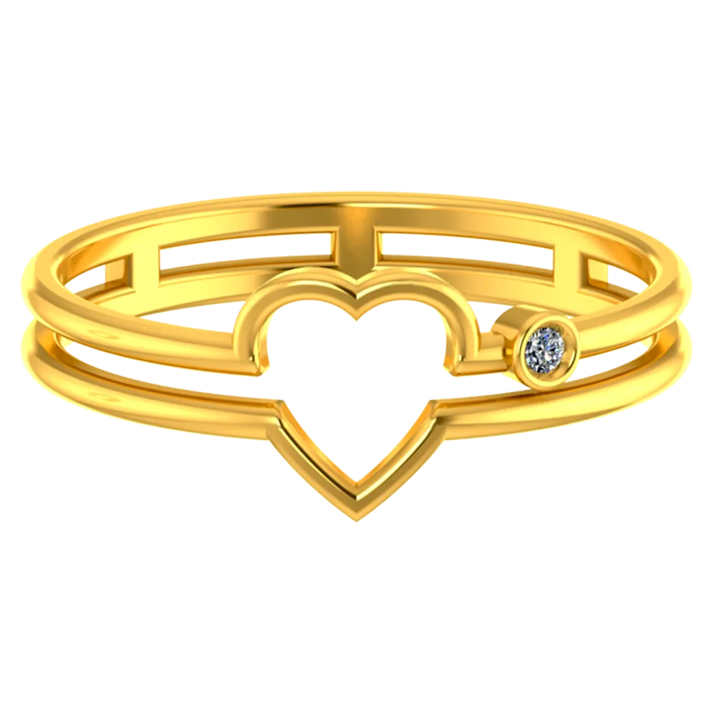 Double-banded 18k Diamond Ring With A Heart On Top