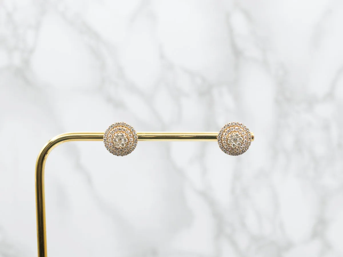 Double Halo Diamond Stud Earrings