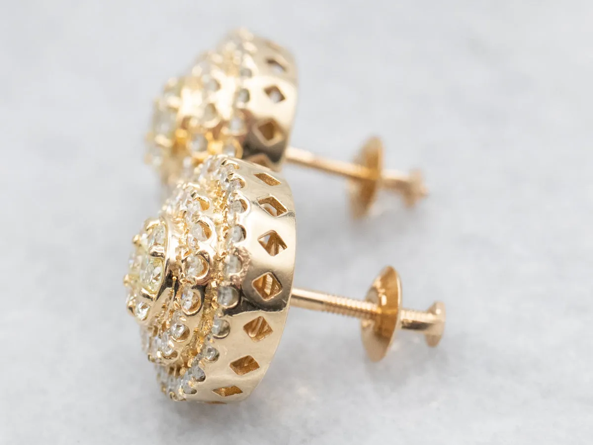 Double Halo Diamond Stud Earrings