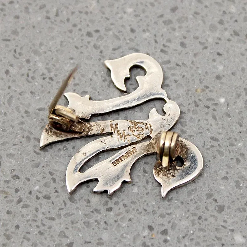 Engraved Sterling Foliate Font "M" Brooch