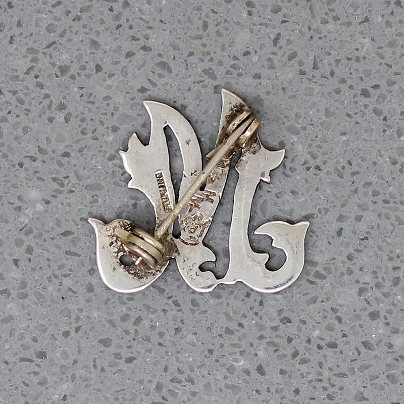 Engraved Sterling Foliate Font "M" Brooch