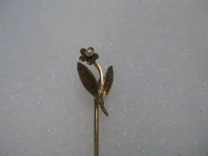 Estate 10kt FLower Stick Pin,  Rose Gold, Seed Pearl, 2", .79 grams