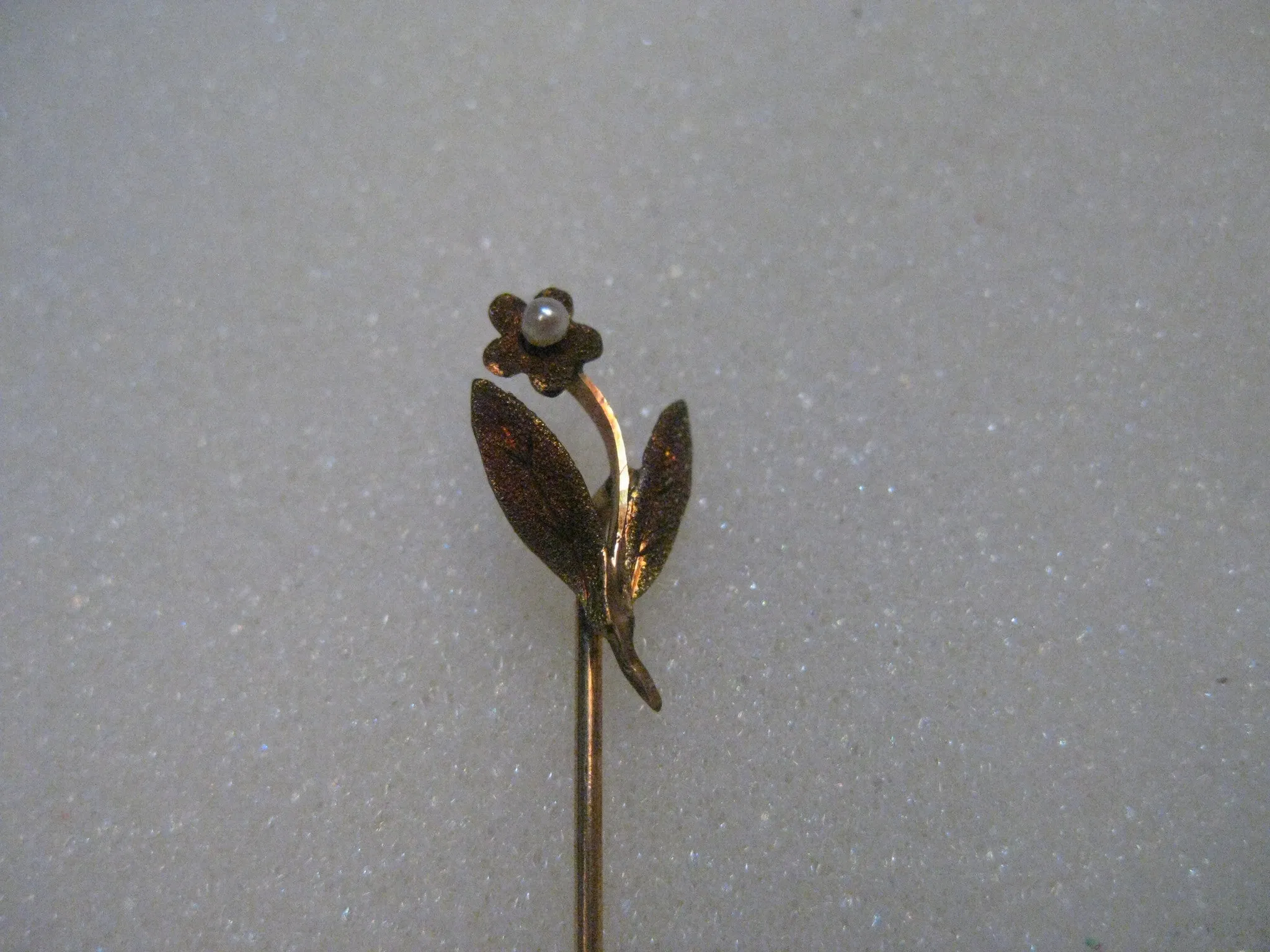 Estate 10kt FLower Stick Pin,  Rose Gold, Seed Pearl, 2", .79 grams