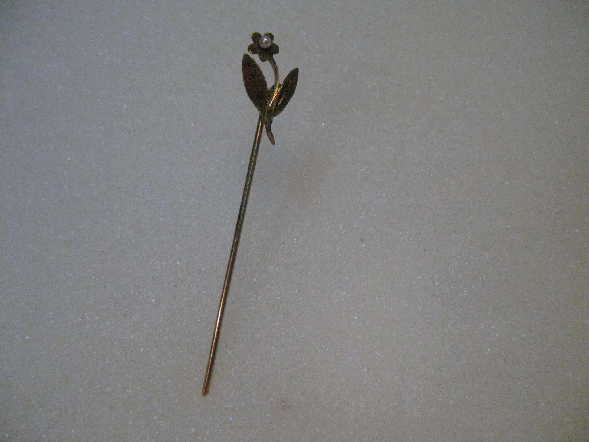 Estate 10kt FLower Stick Pin,  Rose Gold, Seed Pearl, 2", .79 grams