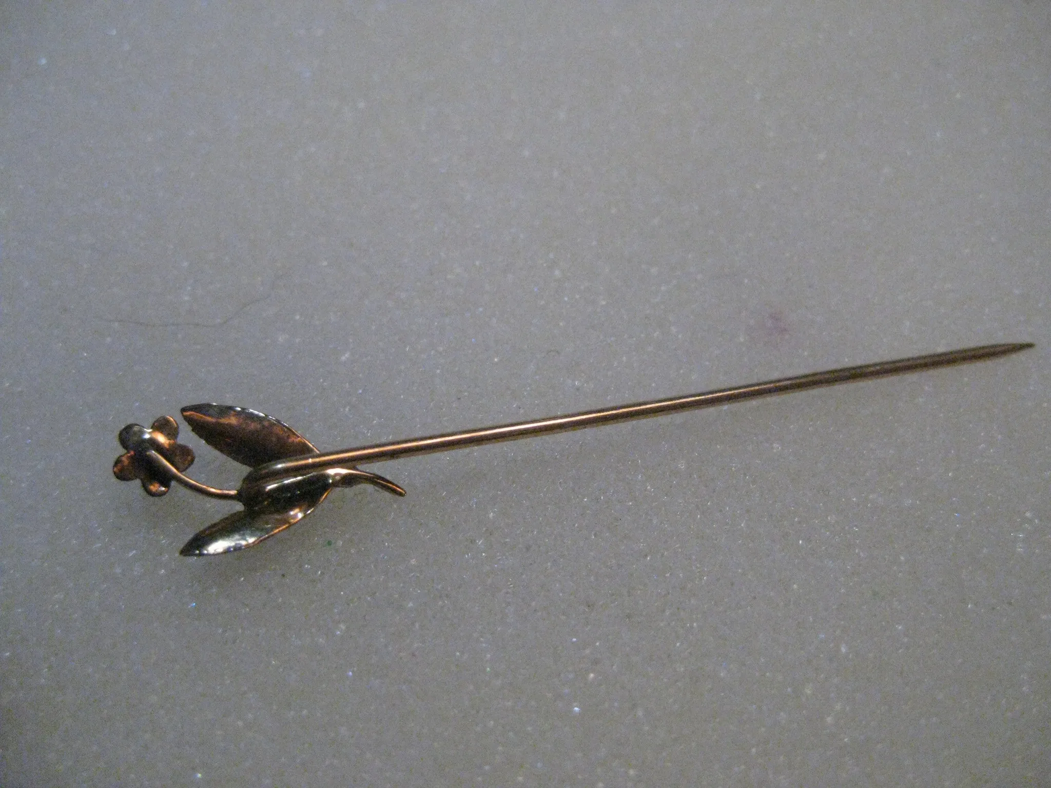 Estate 10kt FLower Stick Pin,  Rose Gold, Seed Pearl, 2", .79 grams