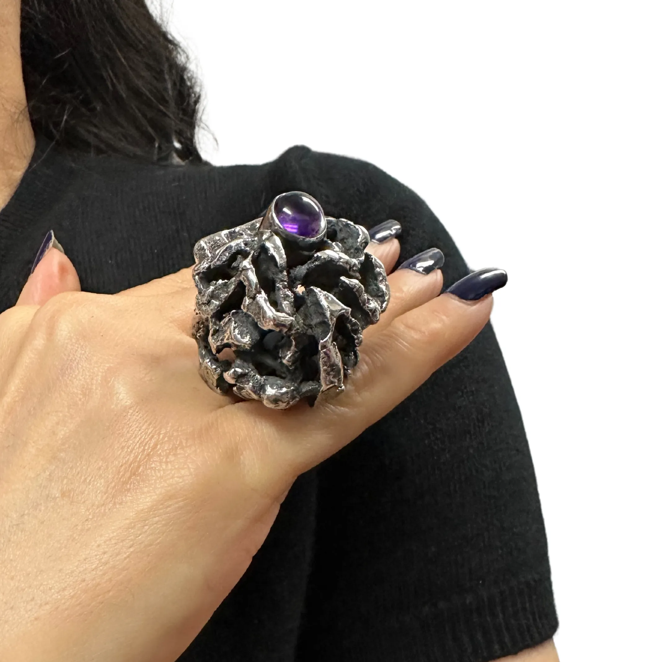 Estate Signed Walter Schluep Brutalist Style Sterling Silver Ring