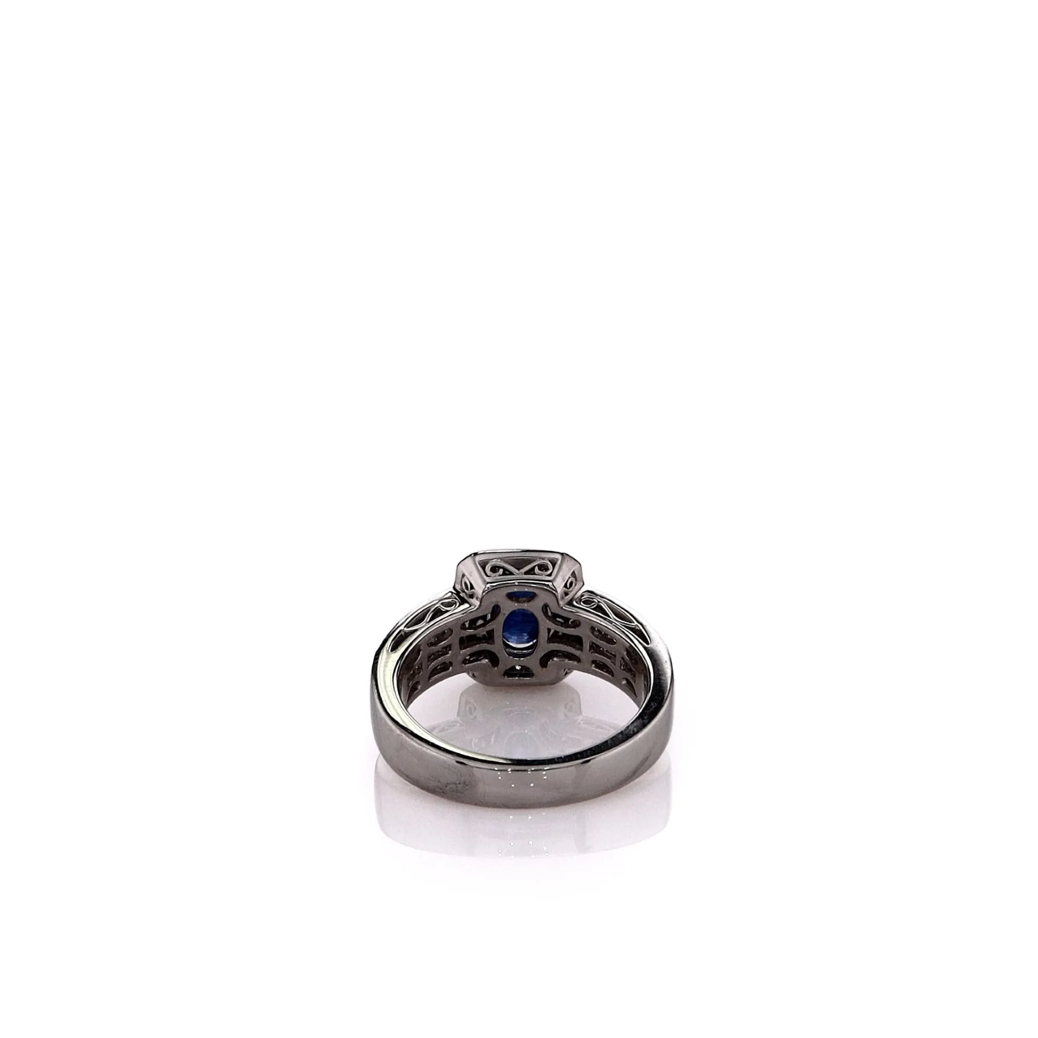 Estate Simon G. Platinum Sapphire and Diamond Triple Shank Halo Ring
