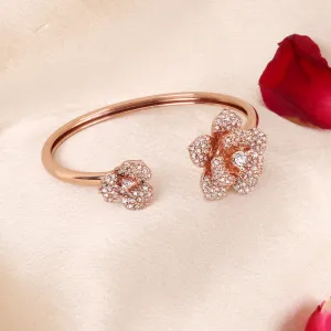 Estele Rose Collectiona??? Elegant Rose Motif Cuff Bracelet: Floral Design in Premium Rosegold Plated Finisha??? A Stylish Choice for Women