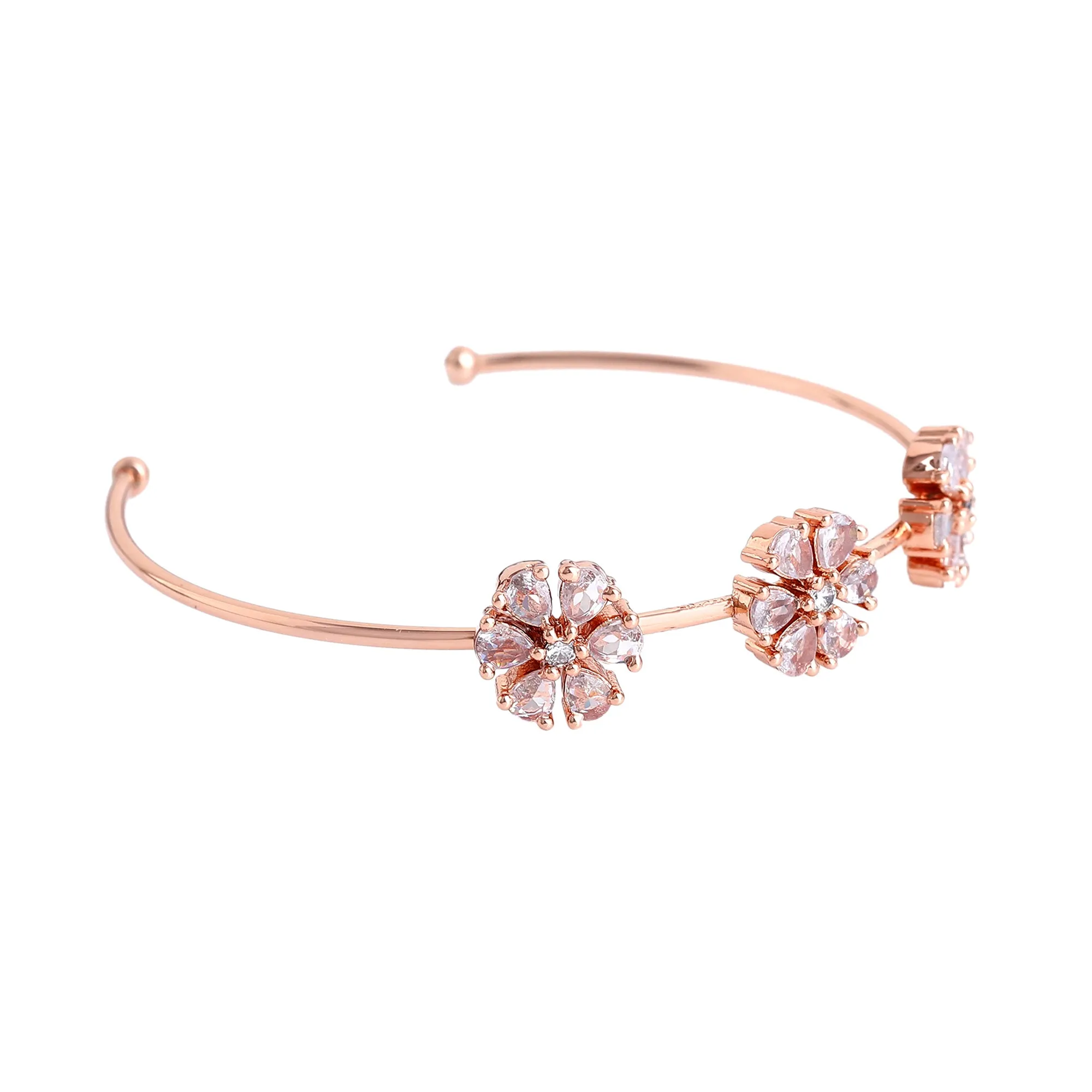 Estele Rosegold Plated Exquisite Floral Designer Kada Bracelet with White American Diamonds for Girls and Women
