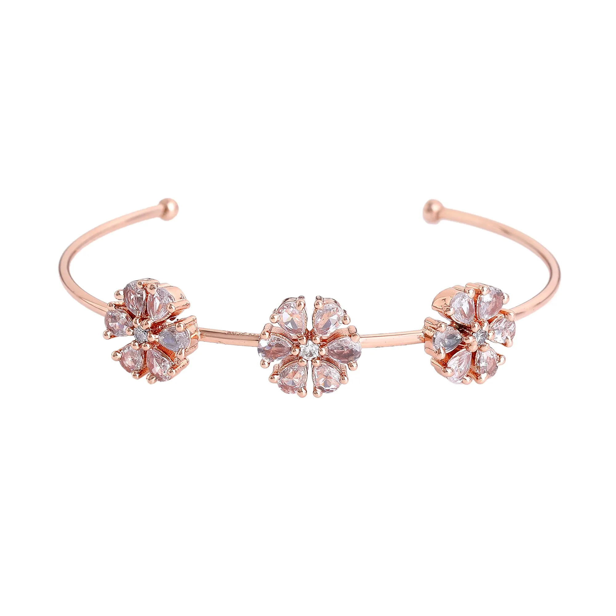 Estele Rosegold Plated Exquisite Floral Designer Kada Bracelet with White American Diamonds for Girls and Women