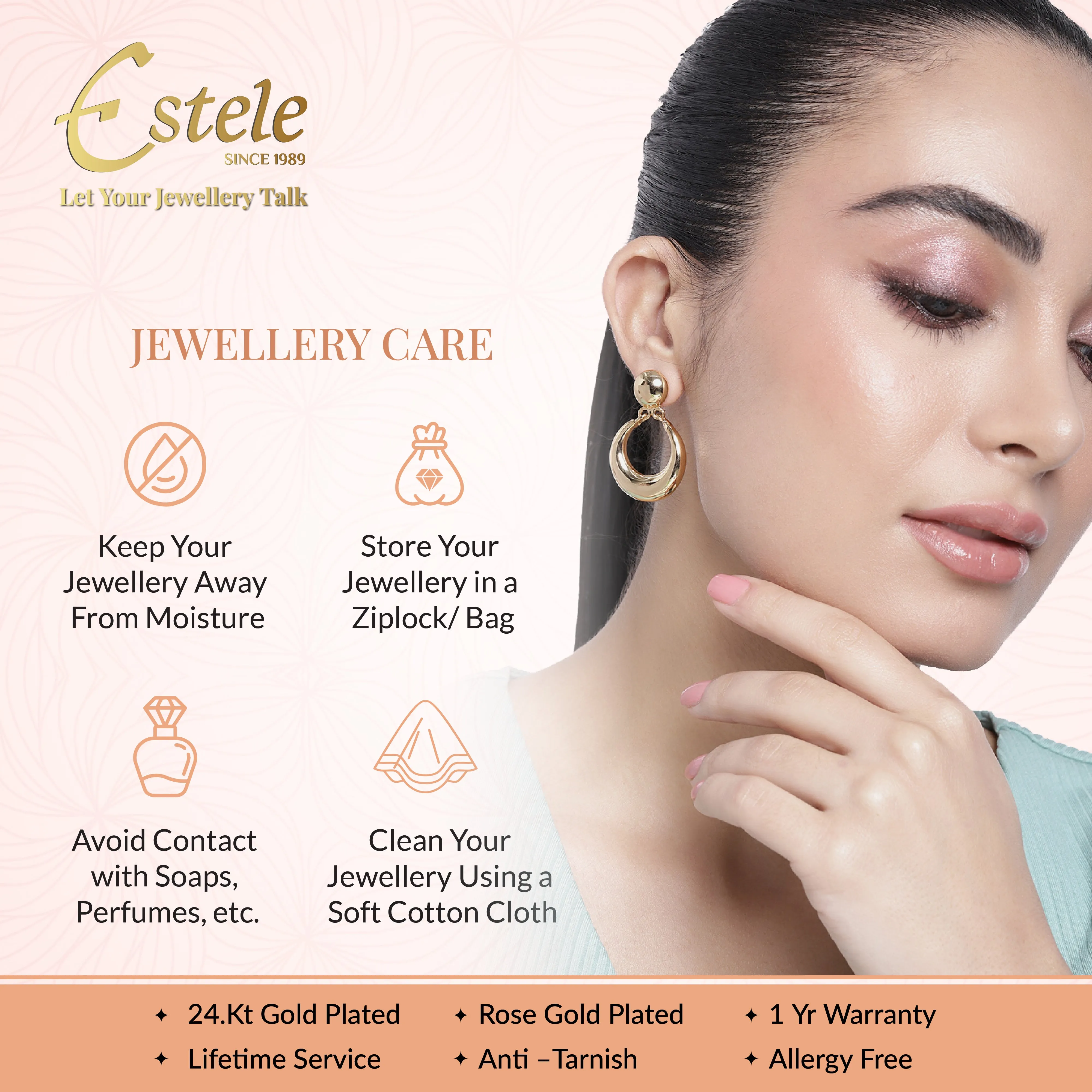 Estele Rosegold Plated Exquisite Floral Designer Kada Bracelet with White American Diamonds for Girls and Women