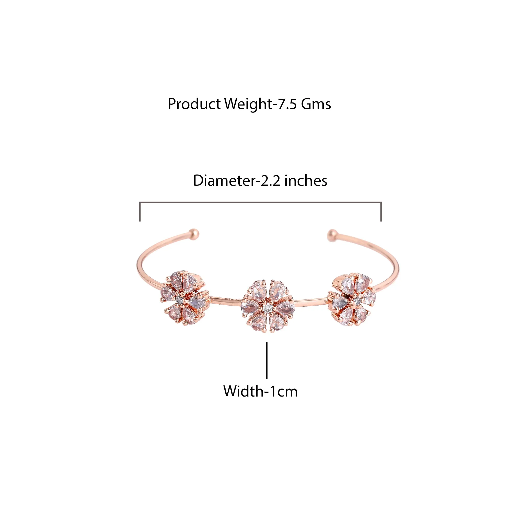 Estele Rosegold Plated Exquisite Floral Designer Kada Bracelet with White American Diamonds for Girls and Women