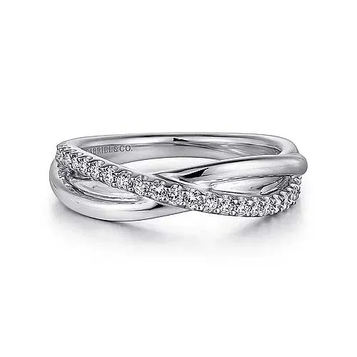 Gabriel & Co. White Sapphire Pav Criss-Cross Ring in Sterling Silver