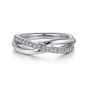 Gabriel & Co. White Sapphire Pav Criss-Cross Ring in Sterling Silver