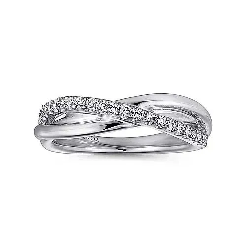 Gabriel & Co. White Sapphire Pav Criss-Cross Ring in Sterling Silver