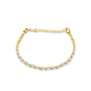 Gold-plated pearl bracelet 18k yellow gold assembled with rose quartz and pyrite