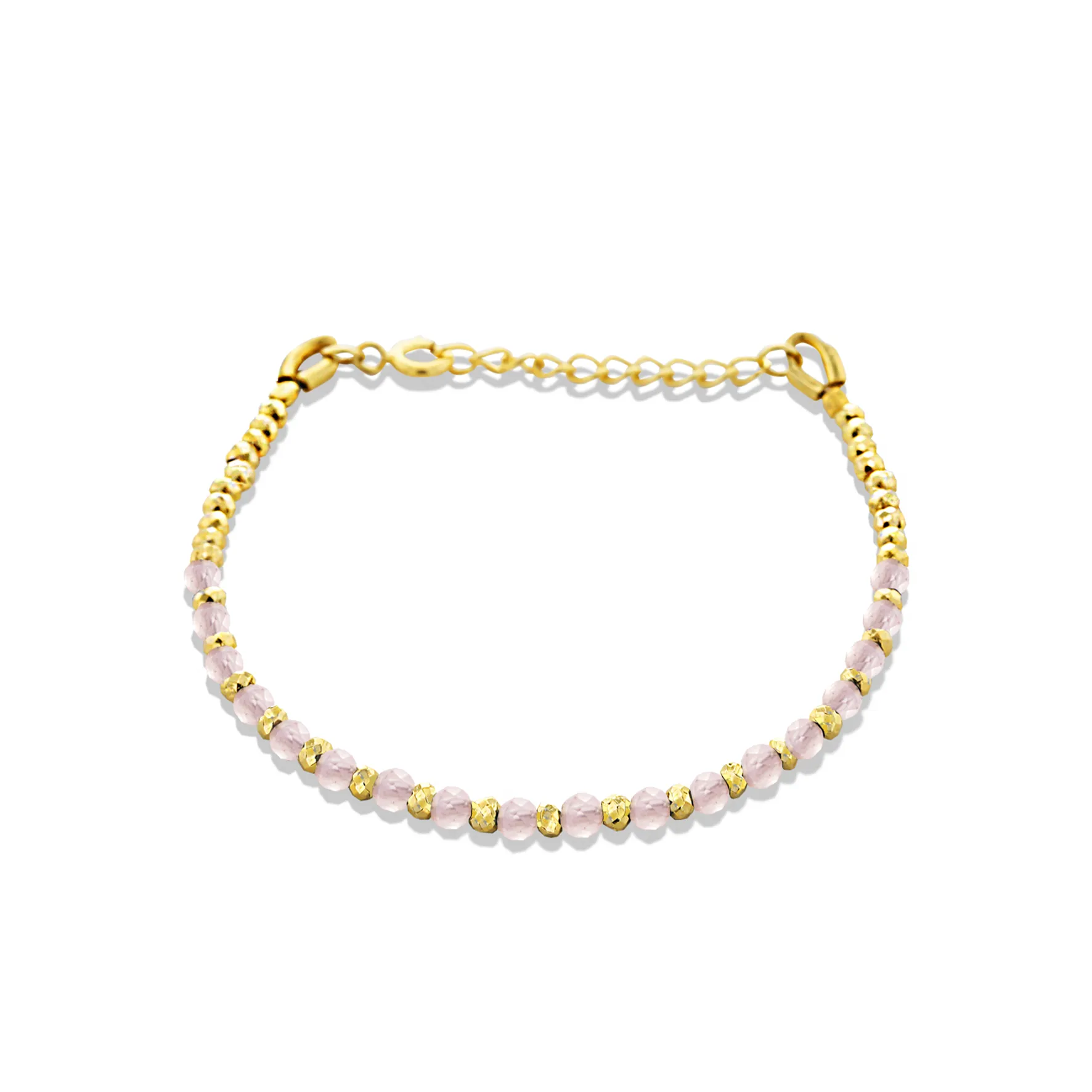 Gold-plated pearl bracelet 18k yellow gold assembled with rose quartz and pyrite