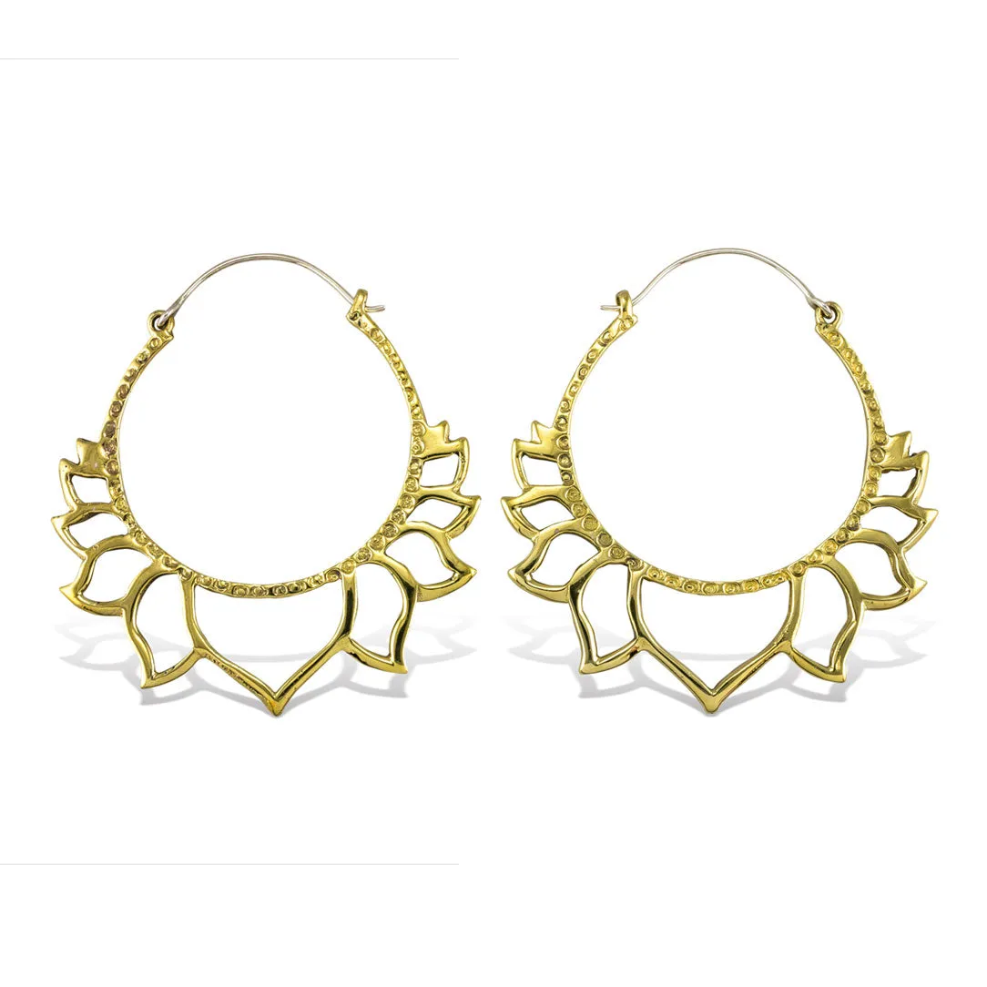 Golden Lotus Hoops - Silver Posts