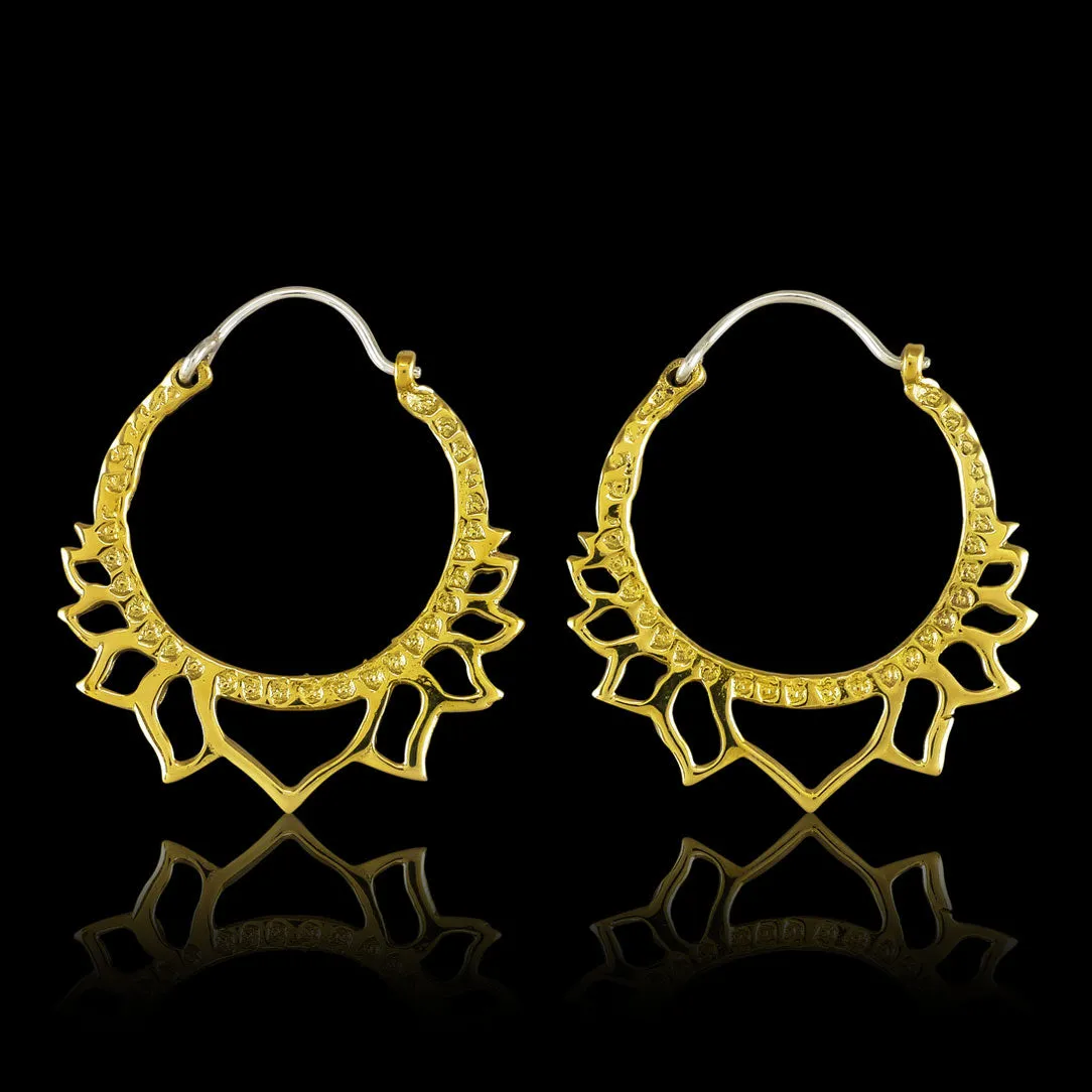 Golden Lotus Hoops - Silver Posts