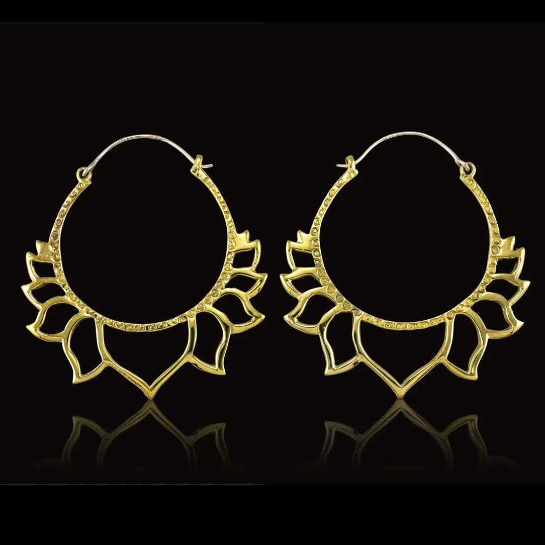 Golden Lotus Hoops - Silver Posts