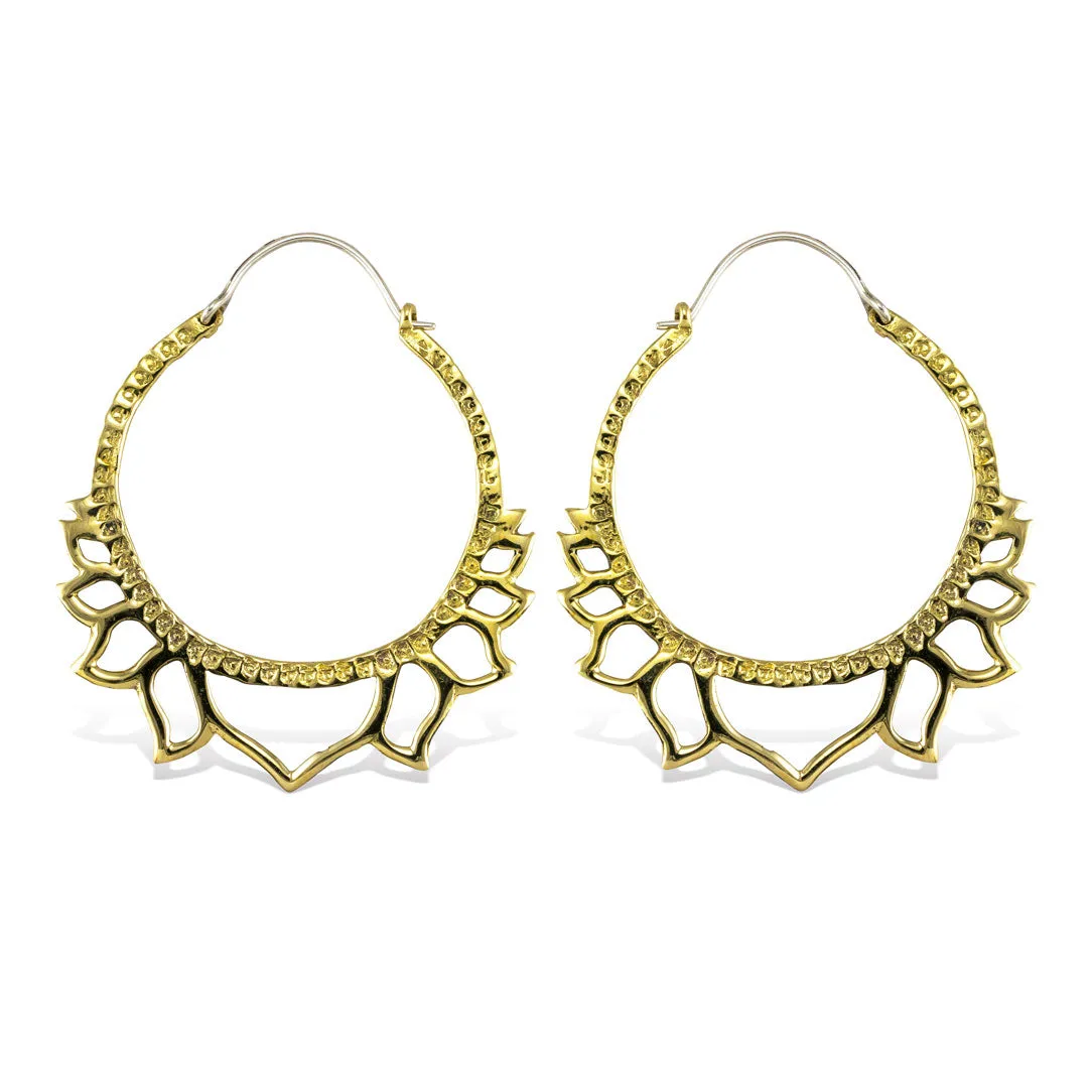 Golden Lotus Hoops - Silver Posts