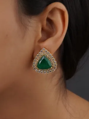 Green Color Gold Plated Faux Diamond Earrings - CZEAR550GR