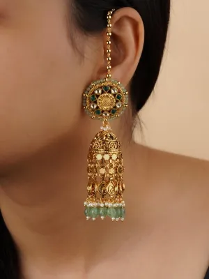 Green Color Gold Plated Jadau Kundan Earrings - ME1226YGR