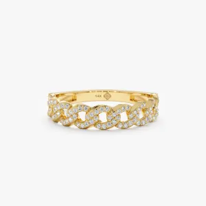 Half Eternity Diamond Cuban Chain Ring, Cleo