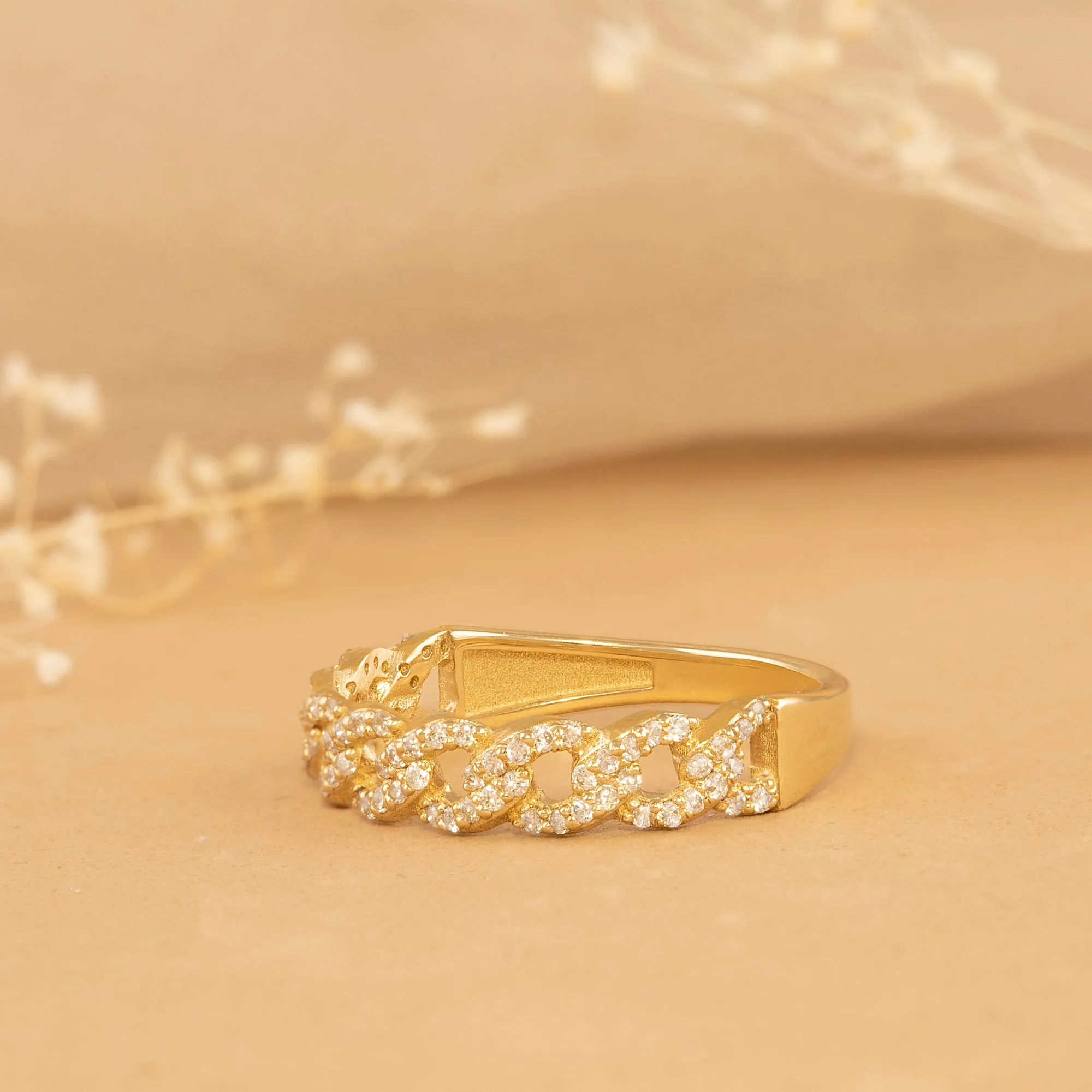 Half Eternity Diamond Cuban Chain Ring, Cleo