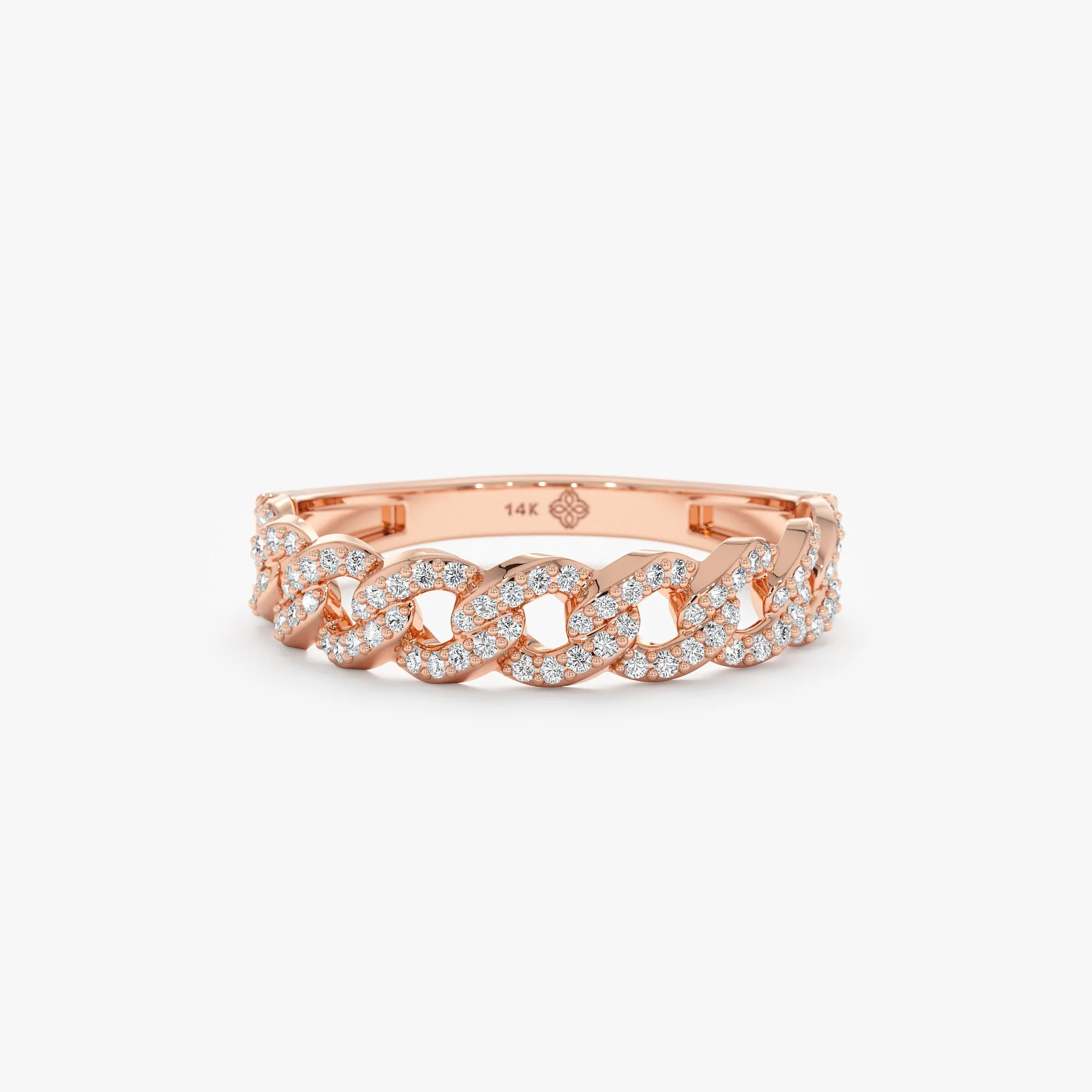 Half Eternity Diamond Cuban Chain Ring, Cleo