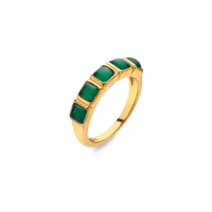 Hot Diamonds Gold Plated Sterling Silver Green Agate Square Ring