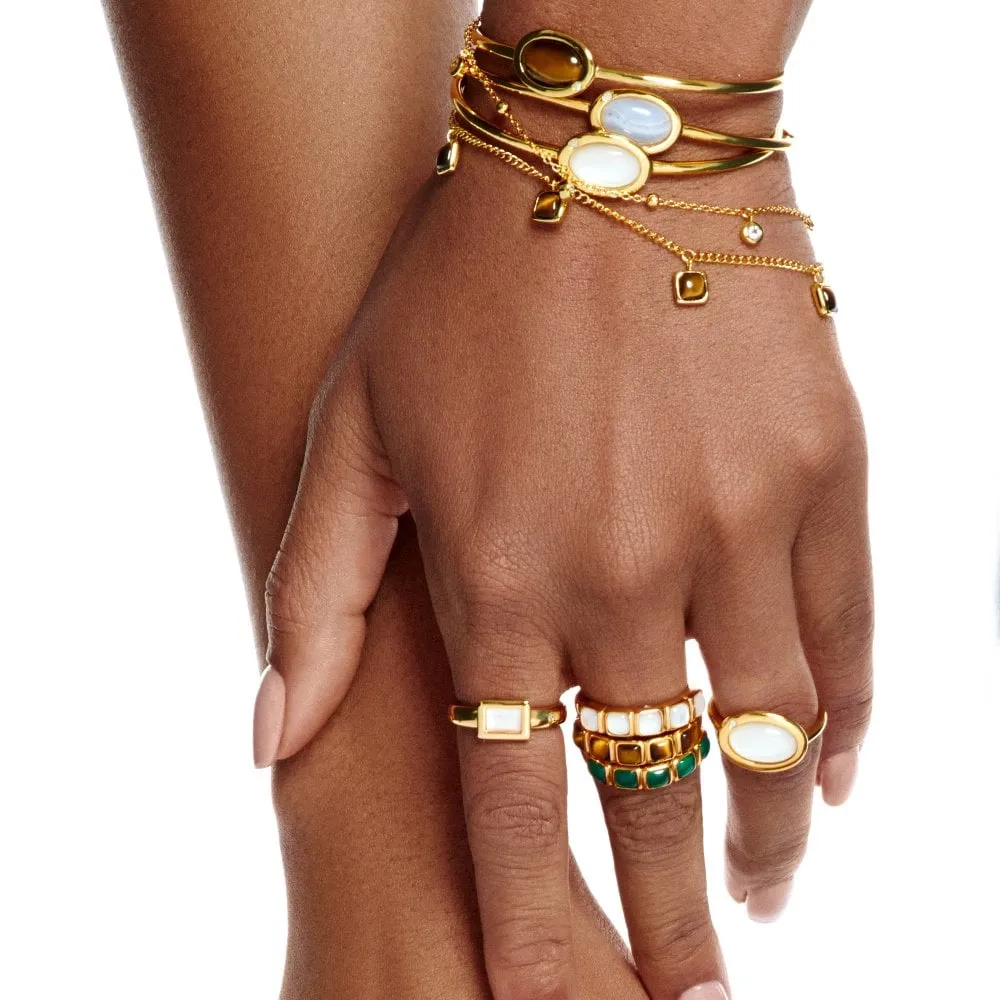 Hot Diamonds Gold Plated Sterling Silver Green Agate Square Ring