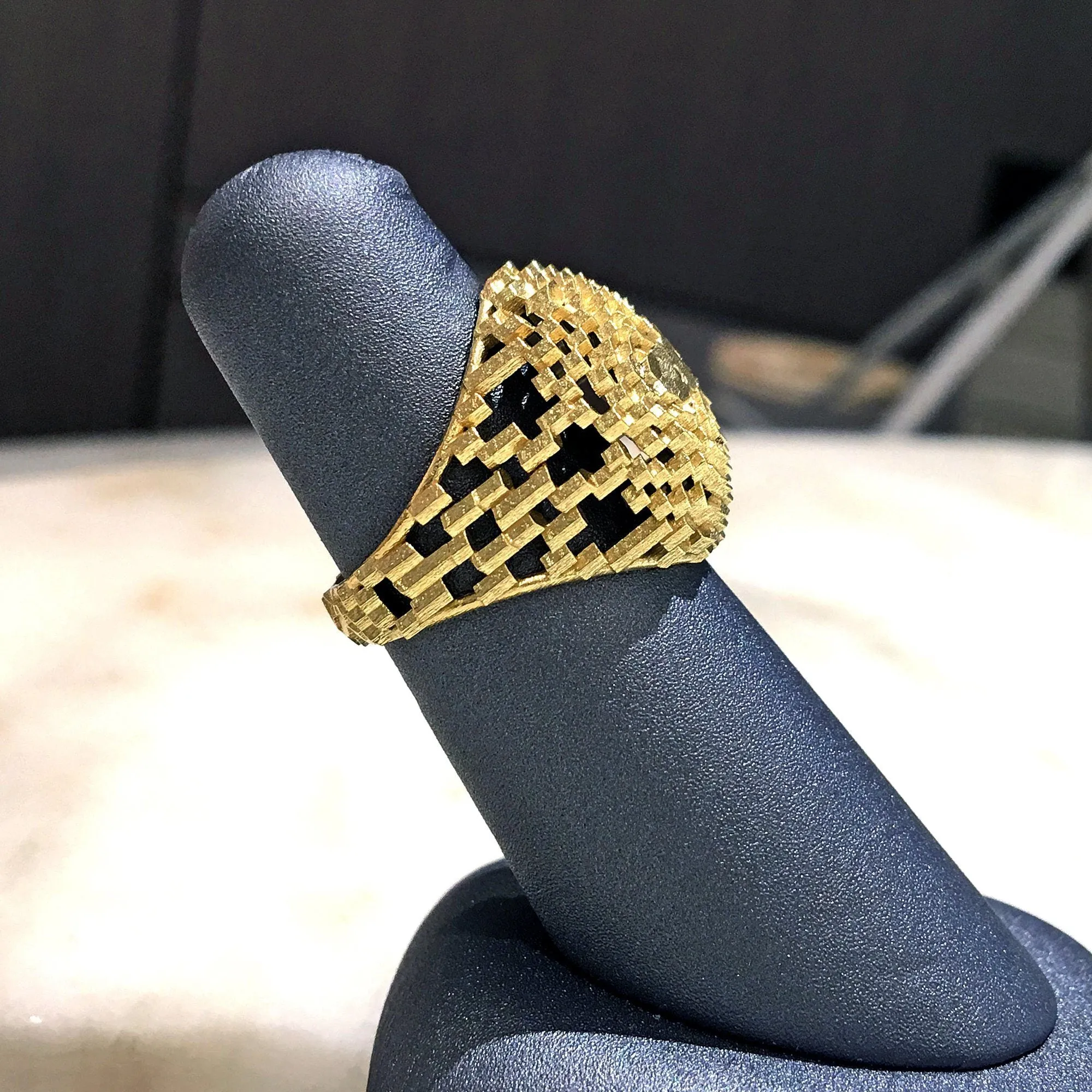 Jo Hayes Ward Diamond Hex Dome Structures Reflective Gold Ring