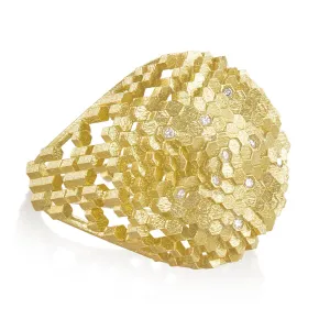 Jo Hayes Ward Diamond Hex Dome Structures Reflective Gold Ring