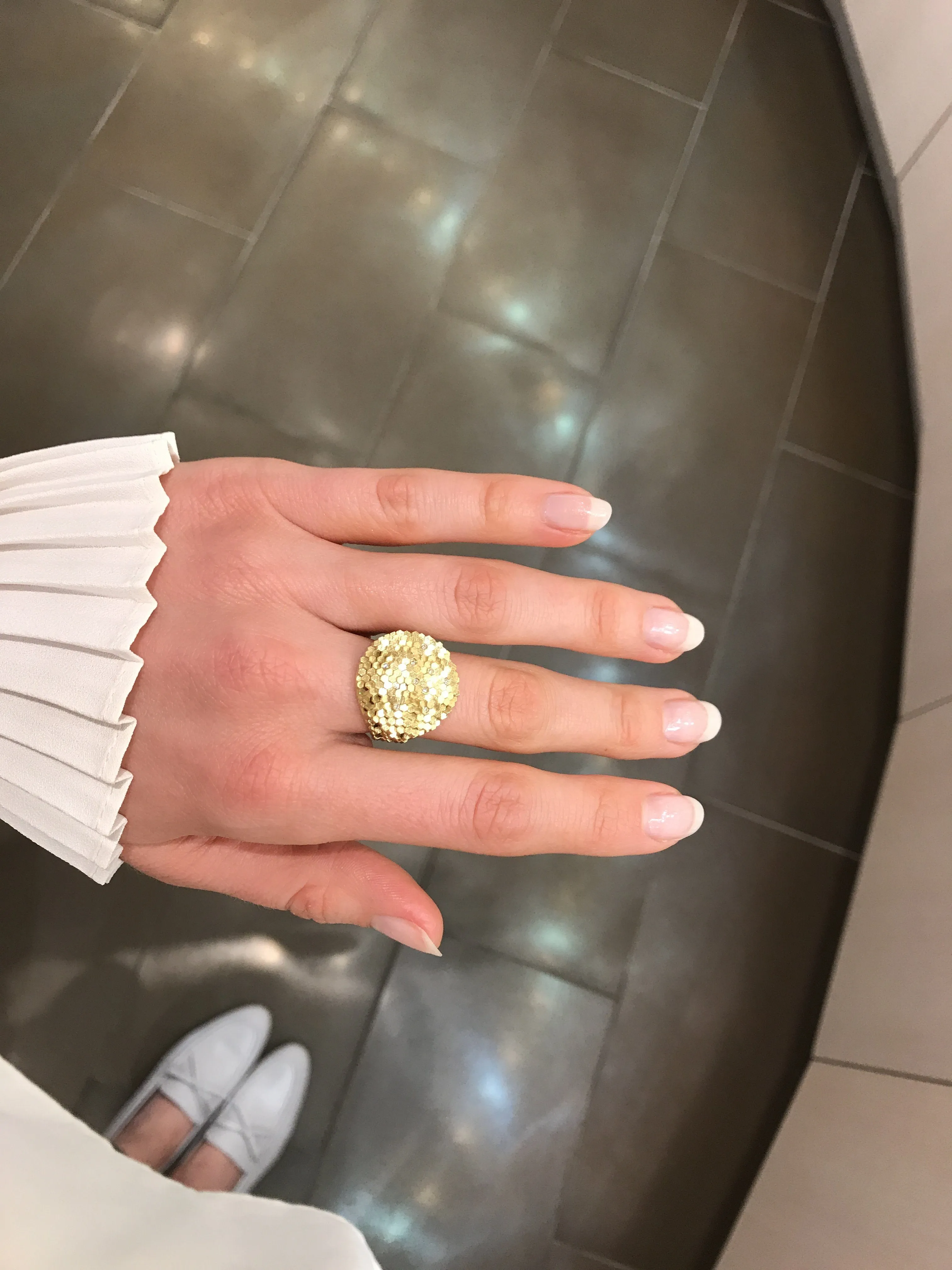 Jo Hayes Ward Diamond Hex Dome Structures Reflective Gold Ring