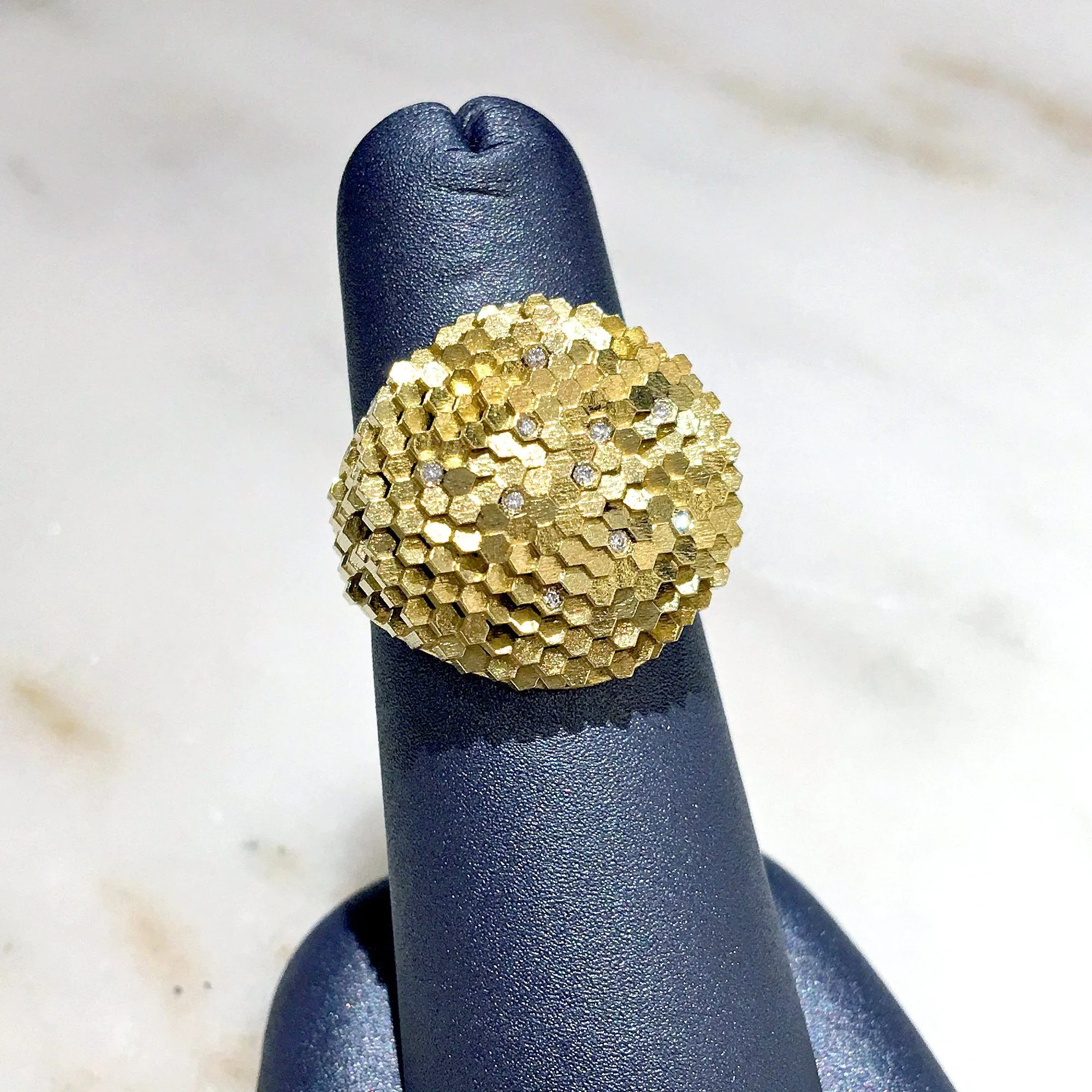 Jo Hayes Ward Diamond Hex Dome Structures Reflective Gold Ring