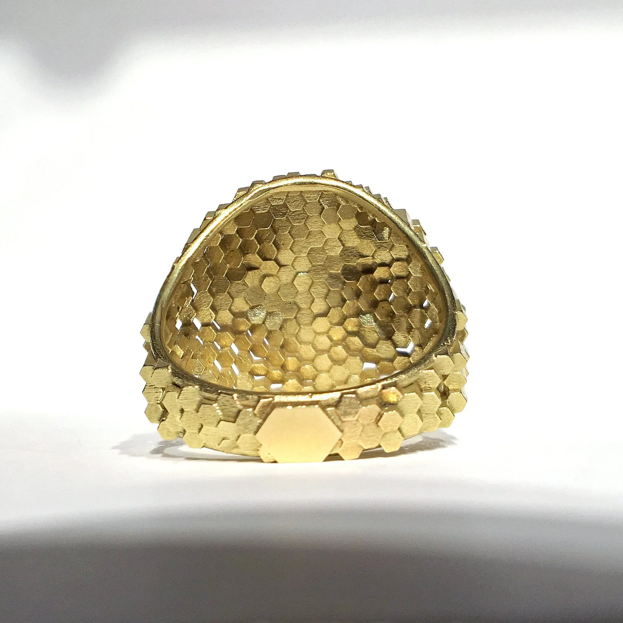Jo Hayes Ward Diamond Hex Dome Structures Reflective Gold Ring