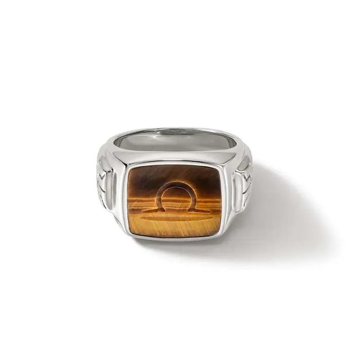 John Hardy Tiger Eye Carved Signet Ring in Sterling Silver - Size 10