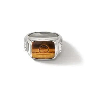 John Hardy Tiger Eye Carved Signet Ring in Sterling Silver - Size 10