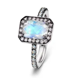 Joke Quick Faceted Rainbow Moonstone White Diamond Twilight Ring