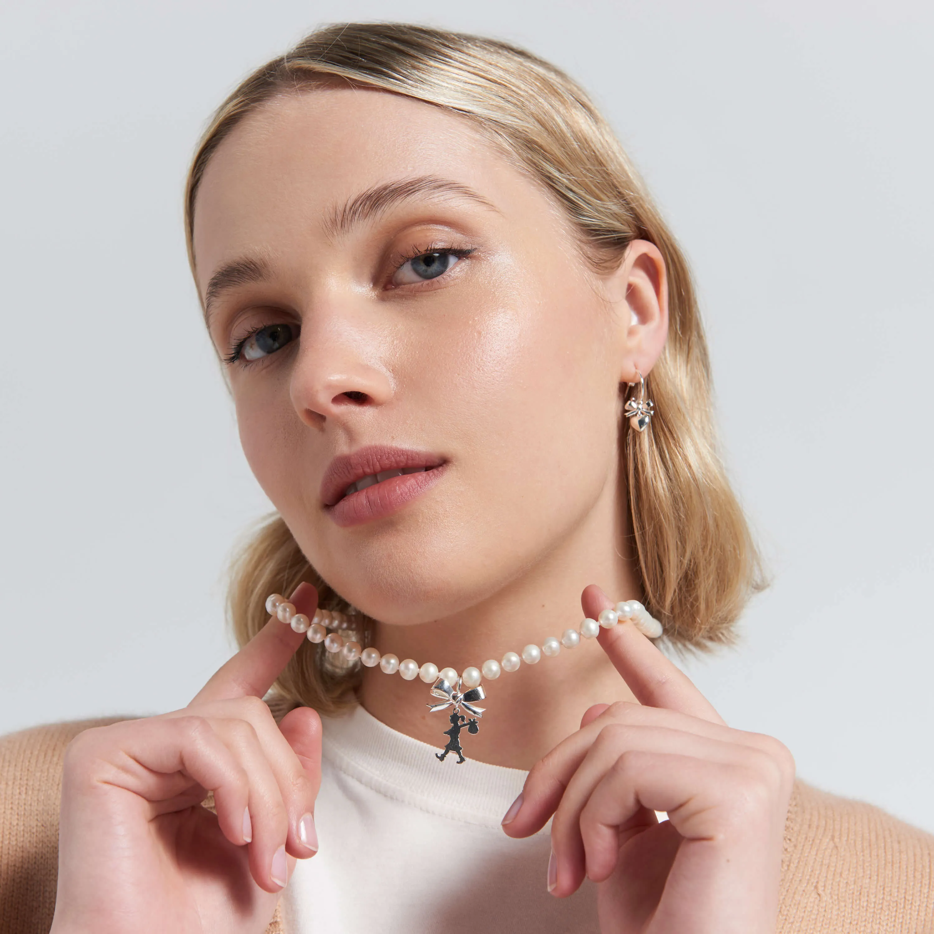 Karen Walker Pearls with Bow & Runaway Girl Necklace - Sterling Silver