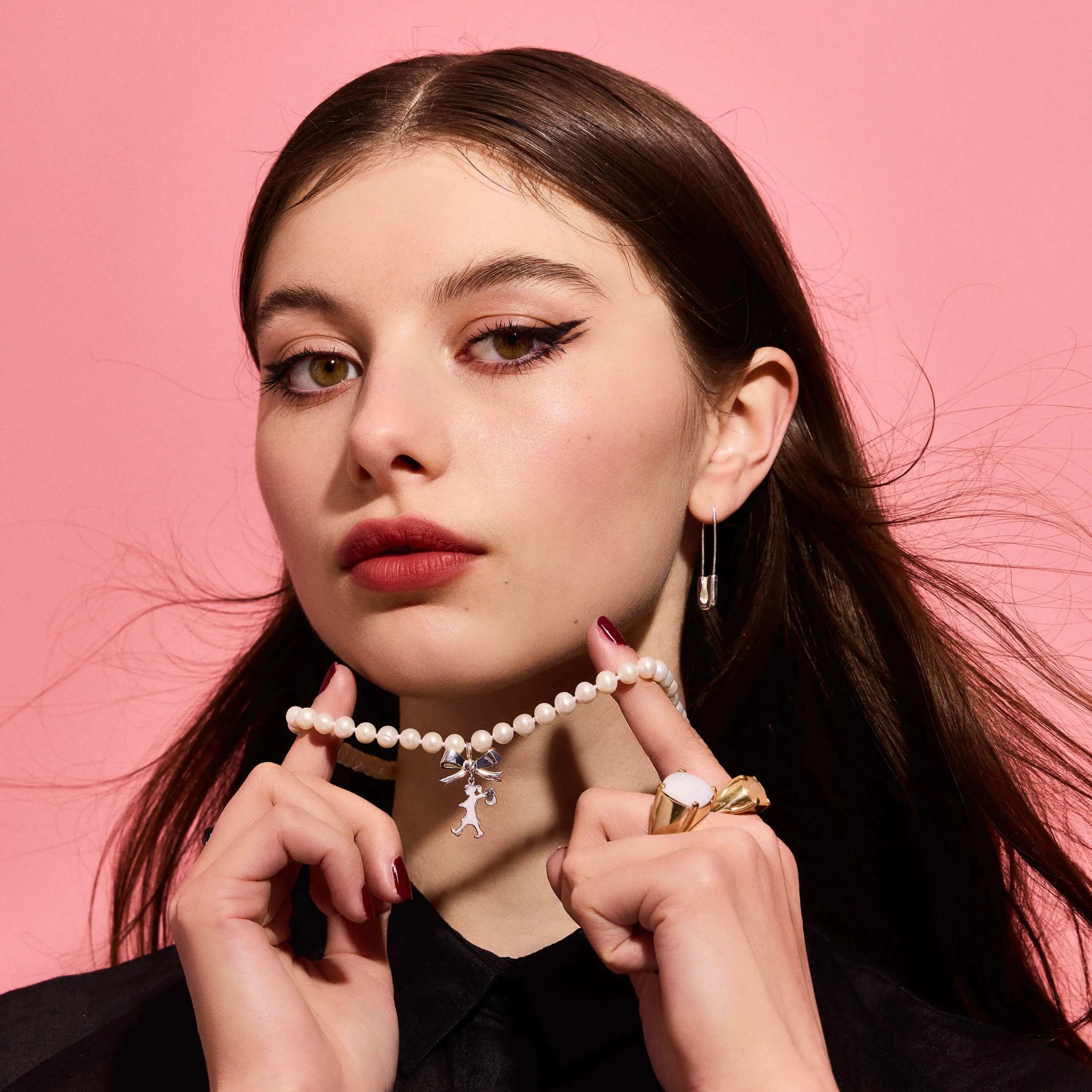 Karen Walker Pearls with Bow & Runaway Girl Necklace - Sterling Silver