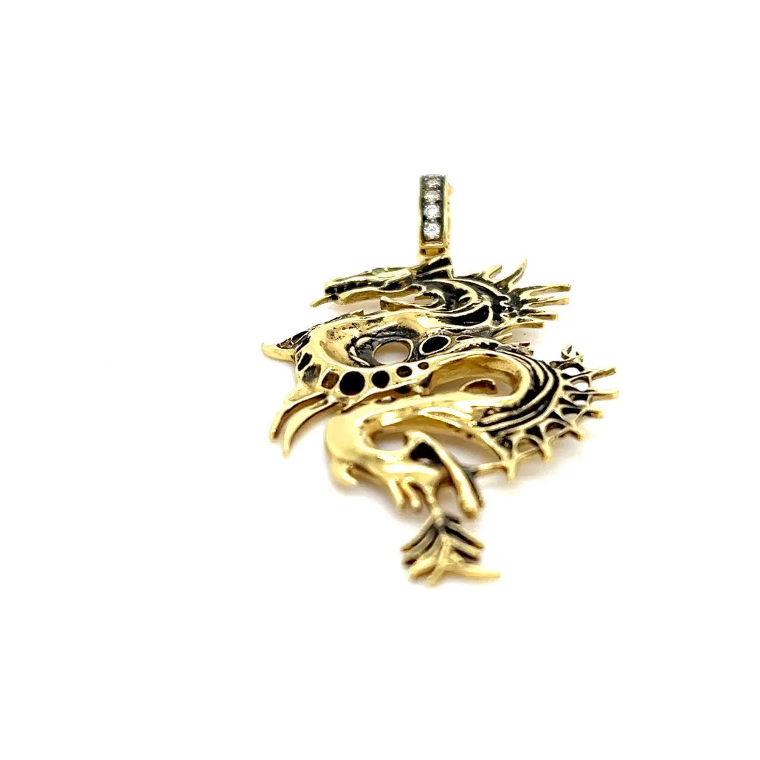 Large Dragon Charm 18kt Green Gold Diamonds