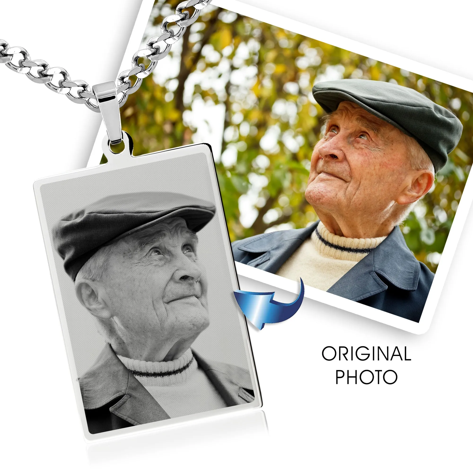 Large Rectangle Necklace - Photo Engraving