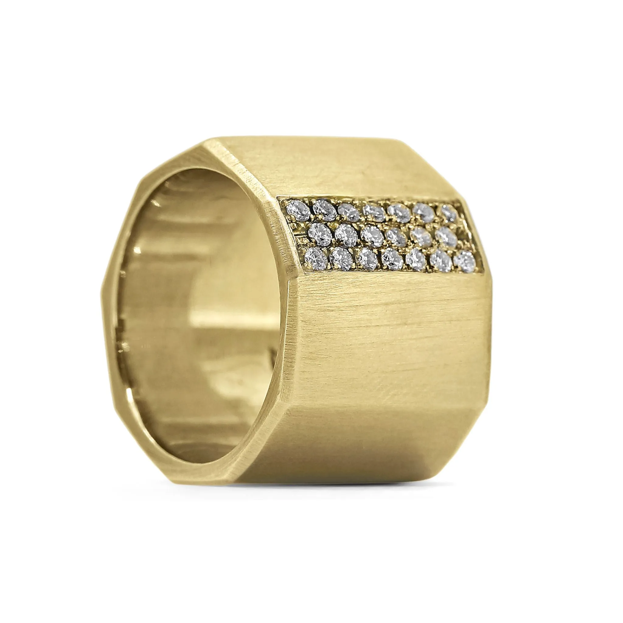 Lisa Ziff Satin Gold Diamond Handmade Facet Bolt Band Ring