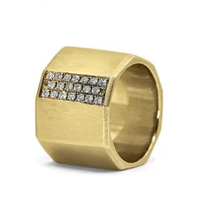 Lisa Ziff Satin Gold Diamond Handmade Facet Bolt Band Ring