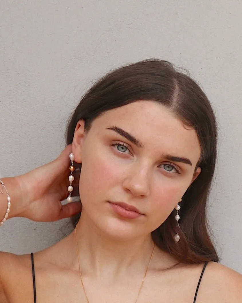 'Martha' Mismatched Drop Pearl Earrings